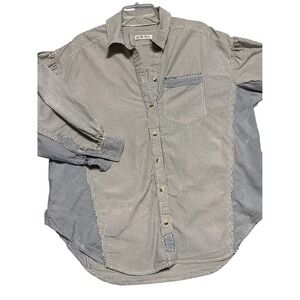 We The Free Mixed Stripe Button Down Shirt Blue White XS Relaxed Fit Boho Top